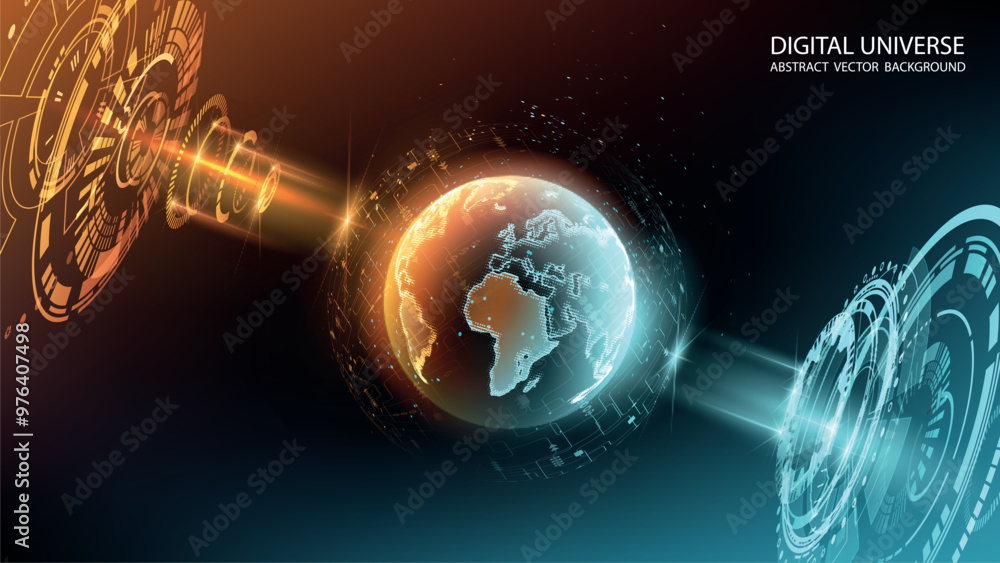 Poster abstract tech vector background. hologram of planet earth. global map. science and modern innovative