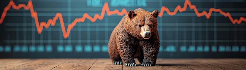 Obraz premium Bear crushing market graphs, highlighting strategies to mitigate losses, bear market, loss prevention strategies