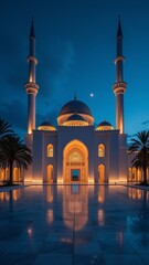 Naklejka premium Beautiful traditional Islamic architecture design, best Travel and tourism spot colorful sunset mosque view.