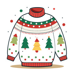 Christmas Sweater with Tree and Colorful Ornaments Design