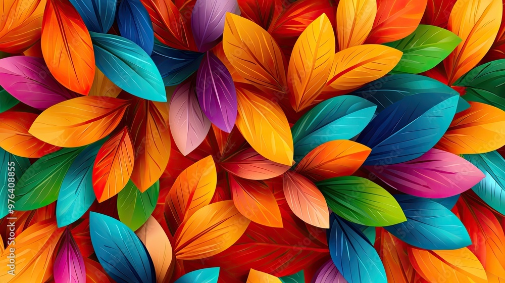 Aufkleber vibrant leaves in an array of colors create a stunning abstract background, perfect for nature-theme