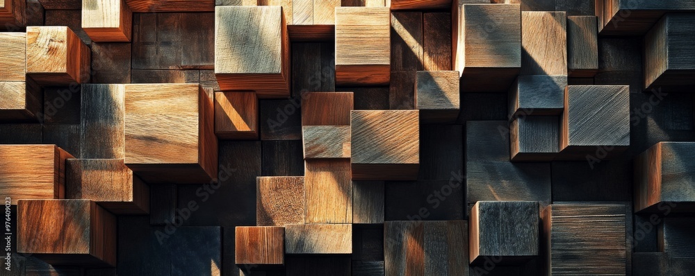 Aufkleber geometric wooden blocks with shadows, abstract pattern. art and design concept