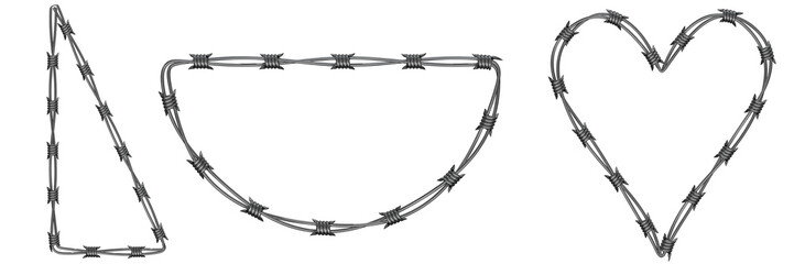 3D Set of Barbed Wire with Sharp Steel Spikes, Isolated on Transparent Background for Security and Industrial Use