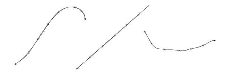 3D Set of Barbed Wire with Sharp Steel Spikes, Isolated on Transparent Background for Security and Industrial Use