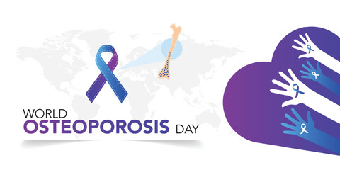 White bone shape ribbon for osteoporosis awareness concept. Bone density loss prevention. Skeletal system disease solidarity day. Senior osteopathy. Medical vector illustration.