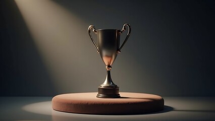 A silver trophy placed on a velvet platform