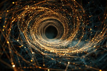 A spiral of glowing lines and dots that looks like a black hole