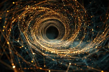 Velours gordijnen A spiral of glowing lines and dots that looks like a black hole © itchaznong