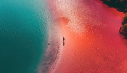 Fototapeta premium An aerial image showing a vibrant beach with smooth textures creating a beautiful and serene landscape view.