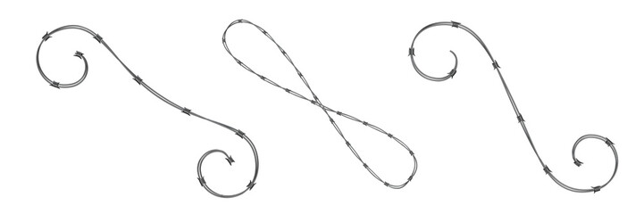 3D Set of Barbed Wire with Sharp Steel Spikes, Isolated on Transparent Background for Security and Industrial Use