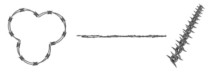 3D Set of Barbed Wire with Sharp Steel Spikes, Isolated on Transparent Background for Security and Industrial Use