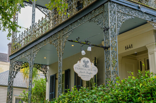 NEW ORLEANS, LA, USA - SEPTEMBER 15, 2024: Historic Terrell House Bed and Breakfast on Magazine Street in the Lower Garden District