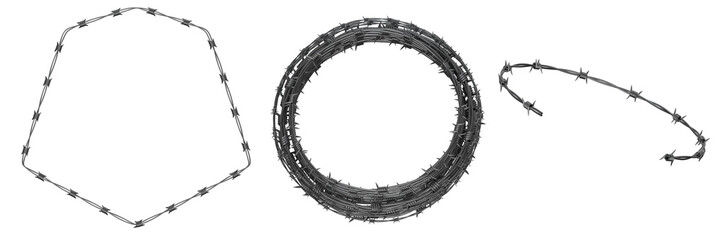 3D Set of Barbed Wire with Sharp Steel Spikes, Isolated on Transparent Background for Security and Industrial Use
