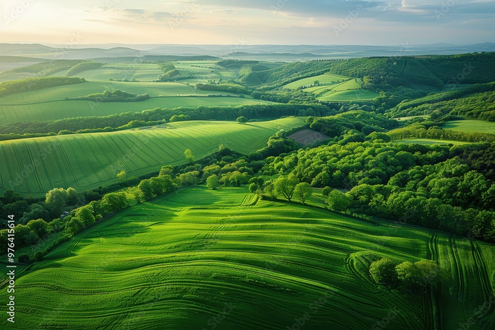 Canvas Prints a lush green field with trees in the background