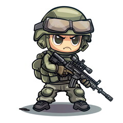 Fototapeta premium army action, cartoon soldier, white background