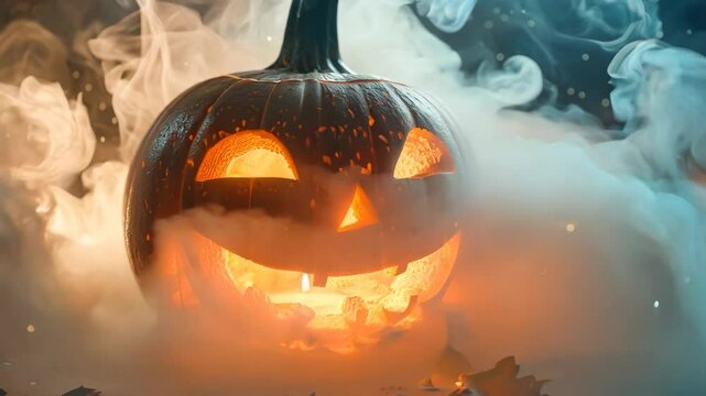 Jack o lantern pumpkin with smoke, halloween decoration 