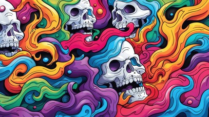 Colorful Skulls and Abstract Shapes Design