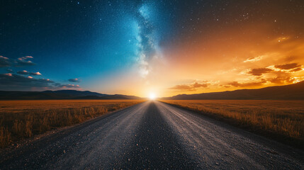 Night Road: Cosmic Path Under Starry Sky