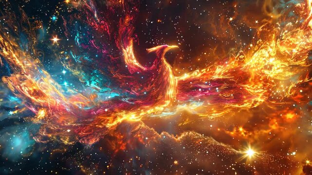 Fantasy phoenix fire bird, magic animal fairy wings