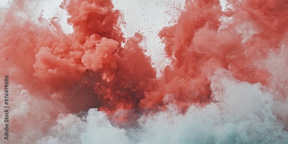 Poster thick red smoke forms mesmerizing patterns, billowing and swirling with varying opacity. the etherea