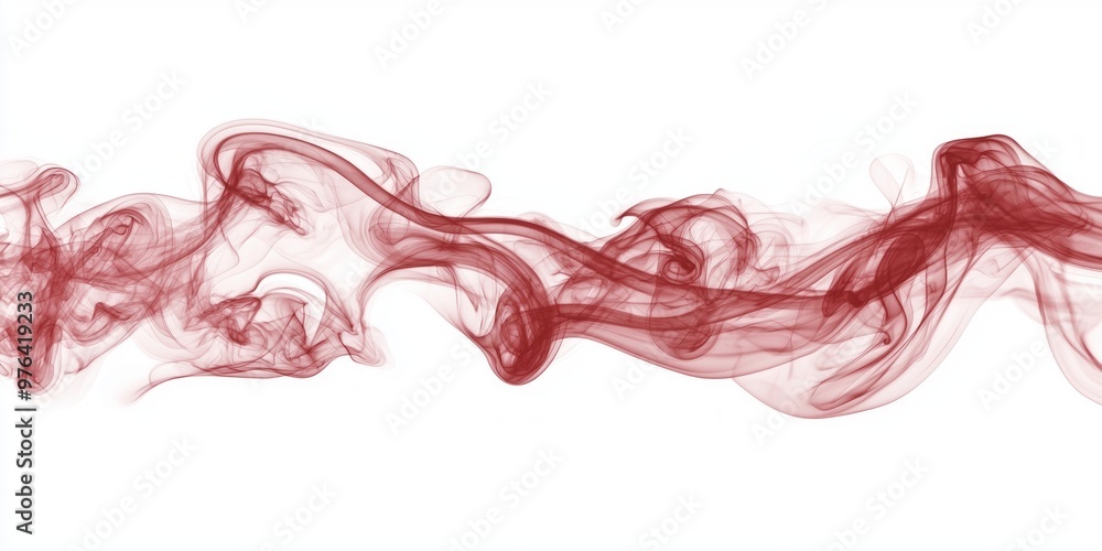 Poster thick red smoke swirls and billows, forming elegant patterns with soft edges and varying opacity, se