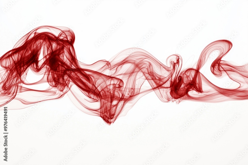 Poster dense red smoke ascends elegantly, curling and twisting in captivating patterns. the bright backdrop