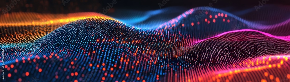 Poster abstract digital wave with glowing dots and bokeh effect