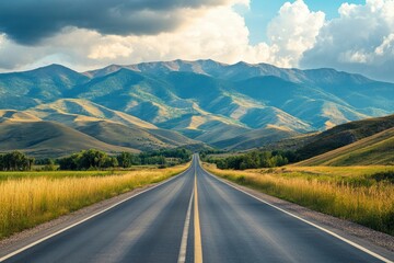 Fototapeta premium Landscape with road and mountains beautiful background --ar 3:2 --v 6.1 Job ID: ff822a8e-06e2-4cd5-8b85-a8109f1fc2bc