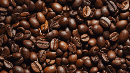 Fototapeta premium a pattern in photograph, extreme close-up, top-down view of coffee beans, filling the entire frame with a focus on the intricate details of the food items