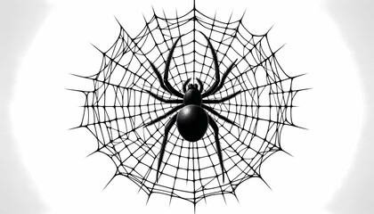 Obraz premium spider on web, halloween spider's web vector. black spider on white background. banner, scary poster. isolated decoration stock illustration. created with generative A.I.