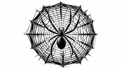 spider on web, halloween spider's web vector. black spider on white background. banner, scary poster. isolated decoration stock illustration. created with generative A.I.