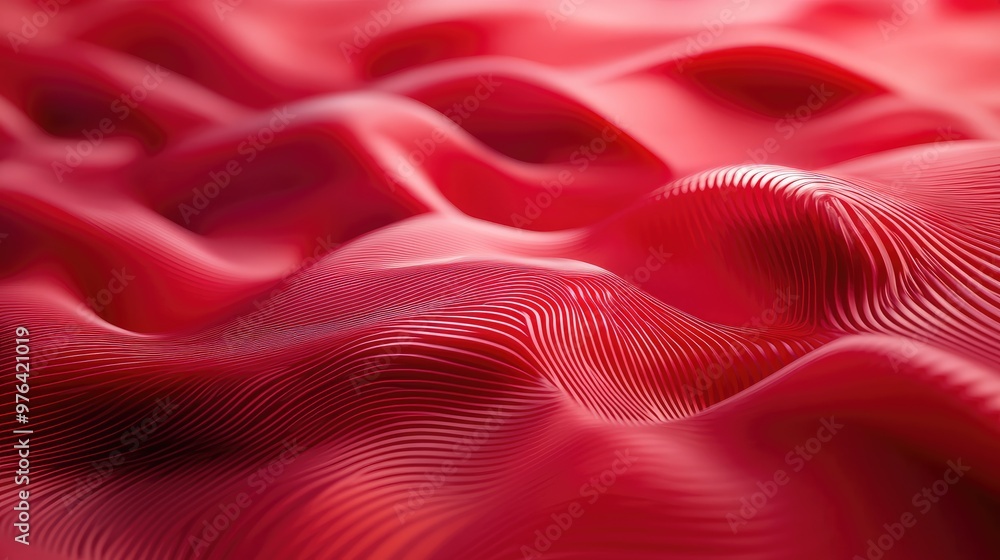 Poster abstract 3d red background with flowing wave effects, ideal for representing futuristic design and d