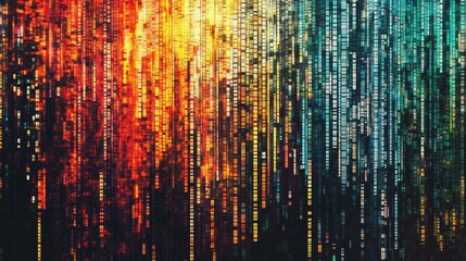 Abstract Digital Cityscape with Colorful Lights and Windows