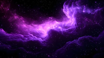 Swirling cosmic elements in black and purple tones, infinite spiral galaxy, stars and dust clouds, seamless pattern, futuristic, 3D effect.