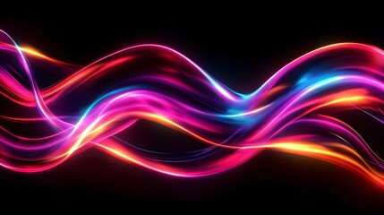 Abstract neon swirls and spirals in a seamless pattern, glowing against a black background, digital art, vibrant colors, futuristic vibe.