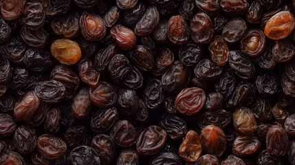 Obraz premium a seamless pattern of a close-up, top-down view of raisins, filling the entire frame with a focus on the intricate details of the elements