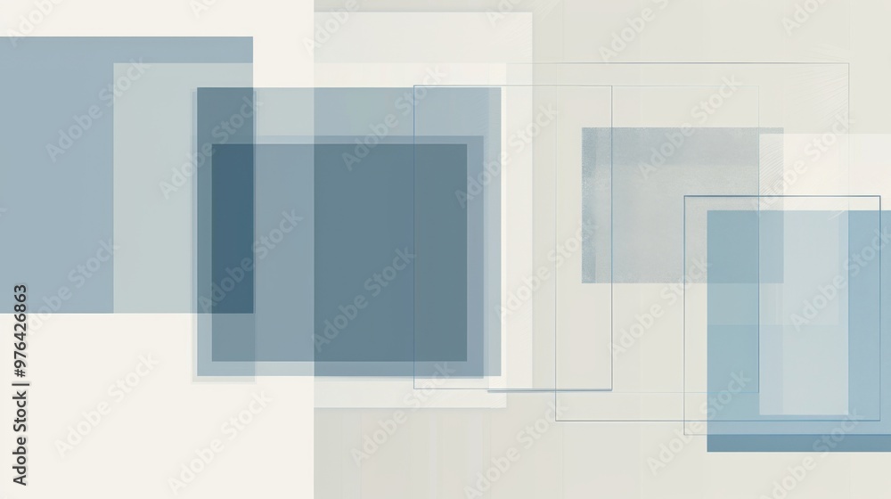 Poster light grey background and blue squares in different sizes. clean layout for digital art with ample w