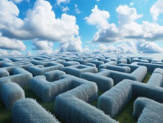 Obraz premium Surreal Sky Maze Clouds Form an Illusionary Labyrinth in the Sky, Creating a Breathtaking Optical Illusion of Endless Pathways and Hidden Depths This Dramatic Weather Phenomenon Captures the
