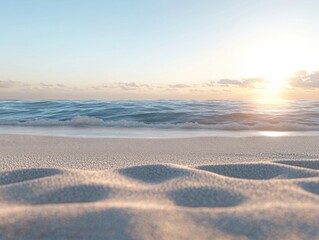 Serene Beach Sunset Soft Sand, Pastel Horizon, Tranquil Waves, Golden Hour, Ocean View, Peaceful Escape, Coastal Paradise, Calm Seascape, Beachfront Serenity, Nature's Beauty, Relaxing Atmosphere