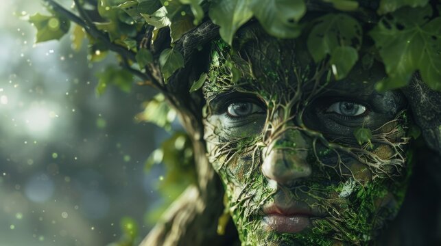 The Mystical Forest Guardian: Half-Human, Half-Tree, Protecting the Ancient Woods with Solemn Vigilance