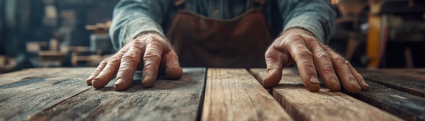 Crafting Timeless Beauty A Craftsman's Hands Carefully Selecting Solid Cherry Wood Planks, The Grain Guiding The Creation Of A Custom Piece Experience The Art Of Handcrafted Woodworking, Where