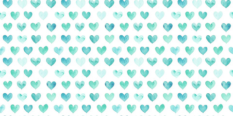 aqua and turquoise color hearts seamless pattern, clean surface texture, white background