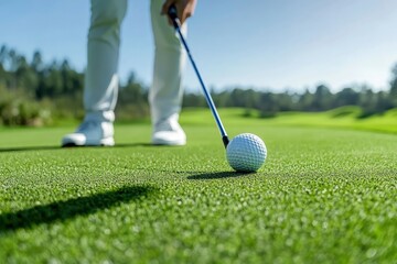 Obraz premium Front view of Golfer driver back swing before hitting golf ball down the fairway , ai