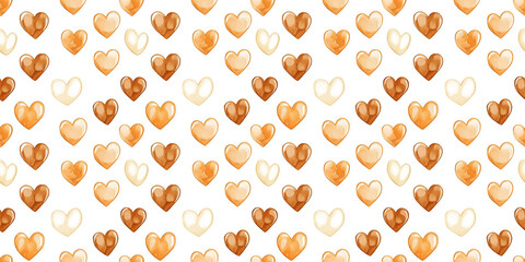 cream and caramel color hearts seamless pattern, clean surface texture, white background