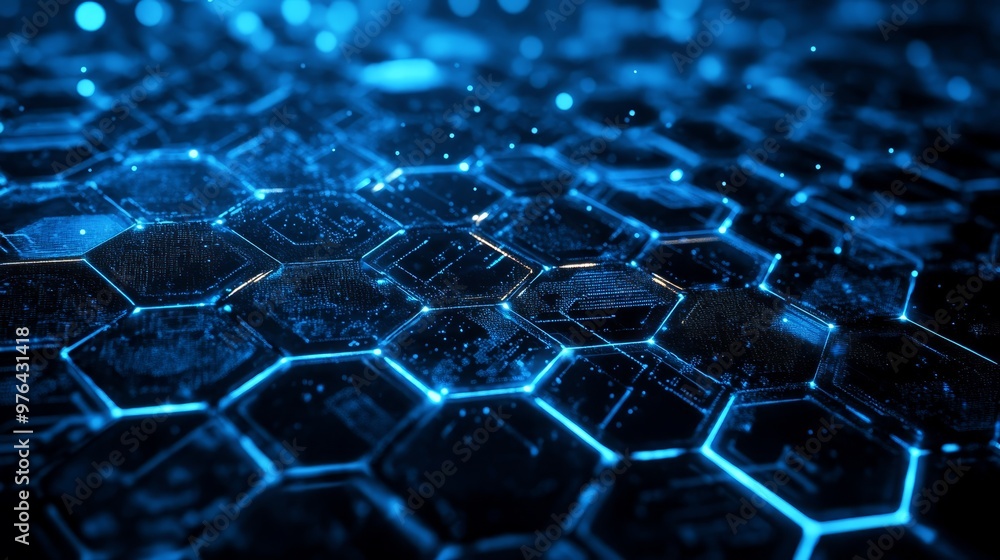 Poster abstract blue digital hexagon pattern background