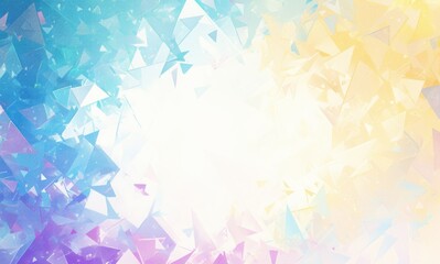Obraz premium Colorful Background with Triangles and Squares in Light Blue, Yellow, Green, and Purple, Featuring White Space in the Center for Text