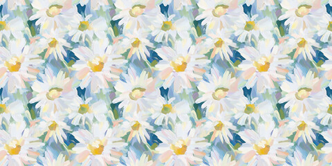 dreamy and clean abstract pattern of daisies in a naive impressionistic style with gouache