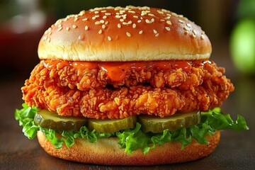 Crispy Fried Chicken Sandwich with Pickles and Lettuce