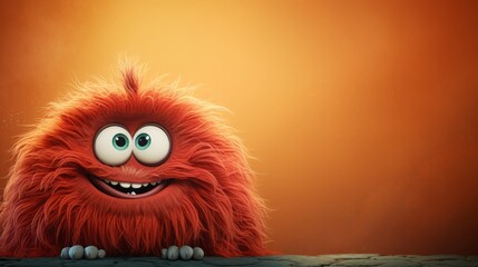 Fototapeta premium Cute Fluffy Monster on Orange Background