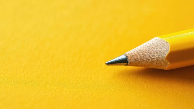 Close-up of yellow pencil with sharp tip on surface